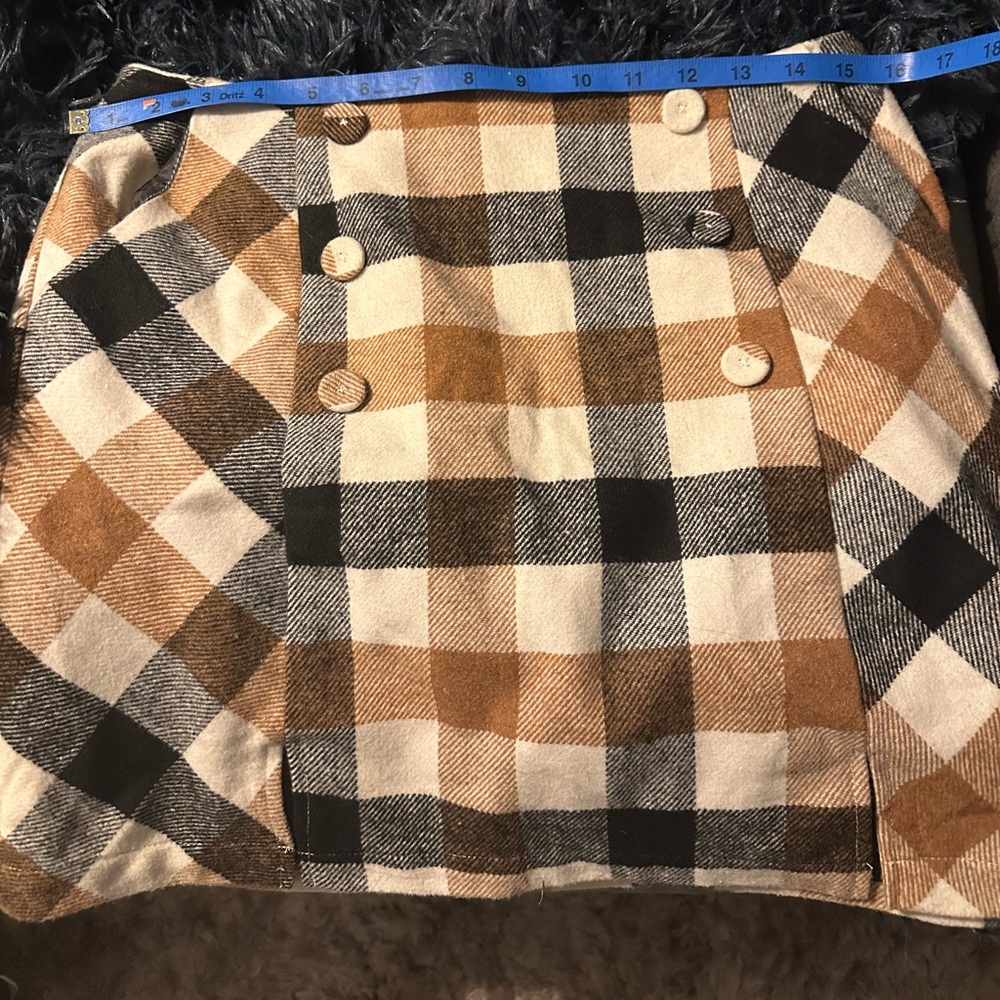 Forever 21 Buffalo Check Mini Skirt Cream Brown Black Size L - Picture 9 of 12